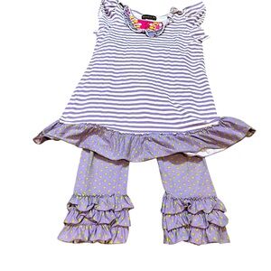 Mustard Pie girls size 10 tunic top and leggings in lavender and green EUC